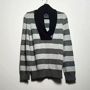 GAP Striped Cowl Neck Sweater In Black And Grey Size Medium